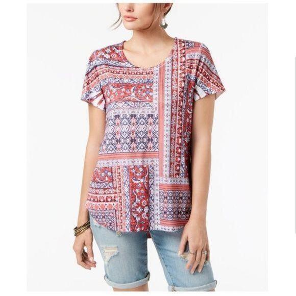 Style & Co Patchwork-Print T-Shirt - Picture 1 of 7